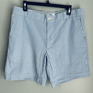 Southern Tide Skipjack Seersucker Gingham Shorts Mens Size 36 Flat Front Blue 8"
